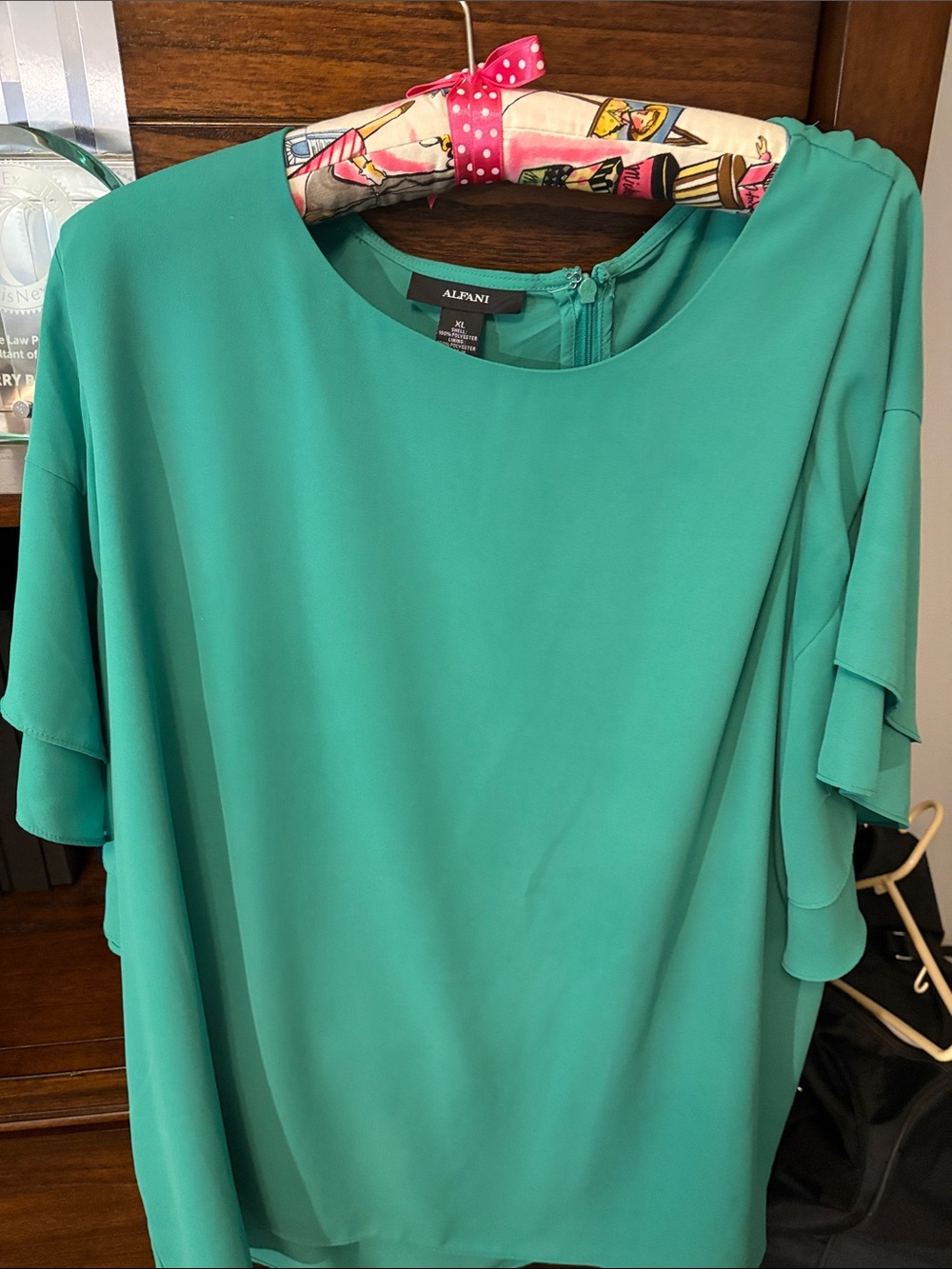 Alfani Women's Teal Green Ruffle Sleeve Blouse